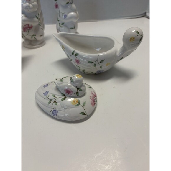 VTG  Johnson Bros Summer Chintz Swan Creamer Rare* Duck/ Baby Salt Pepper Lot - Picture 2 of 11
